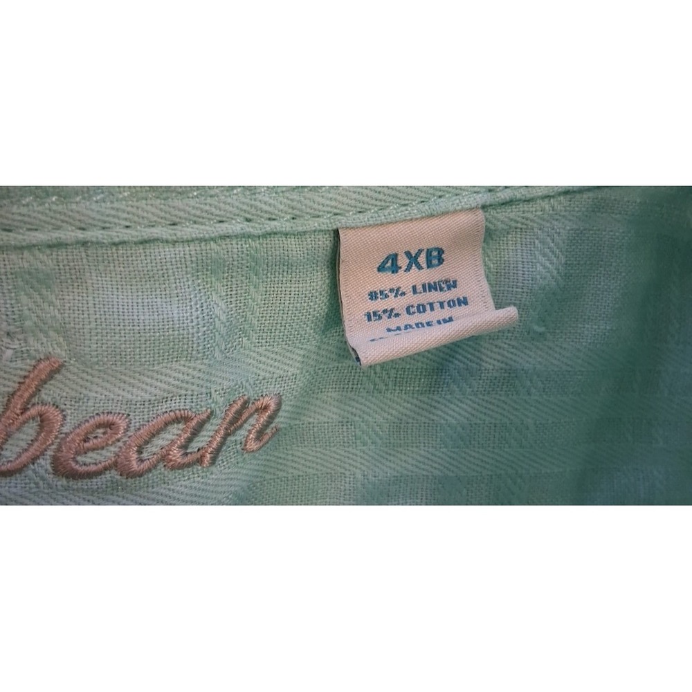 Caribbean Shirt Men 4XB Green Plaid Long Sleeve Button Linen Blend Preppy Beach - Picture 2 of 4